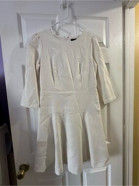 Ann Taylor Cream Fit-and-Flare Dress with Three-Quarter Sleeves